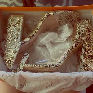 So Me snakeskin clear strap heels